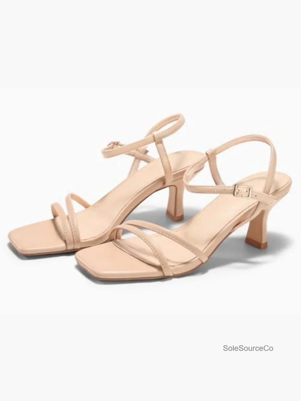 Strappy Low Kitten Heels Square Open Toe Sandals Ankle Strap Comfortable Dressy